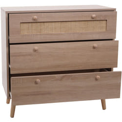 Commode avec 3 tiroirs buffet en kubu bois de rotin mélamine 78x80x39 cm aspect chêne 040006540