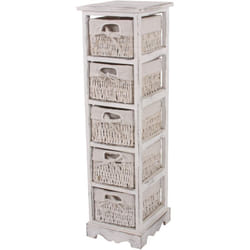 Décoshop26 - Commode étagère avec 5 tiroirs corbeille 90x25x28 cm aspect vintage blanc 040006542