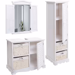 Le meuble sous lavabo et le meuble haut ont chacun une porte avec une étagère. Ils ont également chacun deux paniers. Le meub ...
