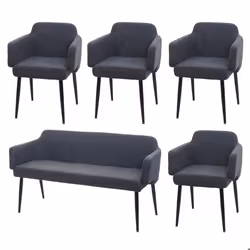Ensemble de salle a manger 4x chaises et 1x banc en tissu anthracite dossier et accoudoirs 04_0006752