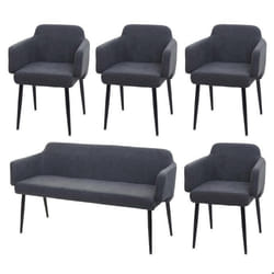 Ensemble de salle a manger 4x chaises et 1x banc en tissu anthracite dossier et accoudoirs 04_0006752
