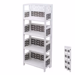 Etagère sur pied - Blanc - 4 niveaux - Bois de peuplier et paulownia - Pliable - Design contemporain