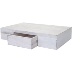 Etagère murale avec tiroir de rangement 40 cm en bois blanc vieilli 040006789