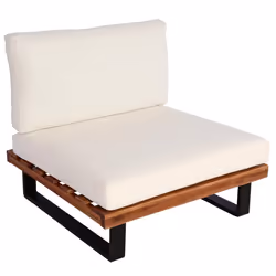 Fauteuil lounge - MARQUE - Modèle - Bois dacacia - Aluminium - Coussin déperlant blanc crème