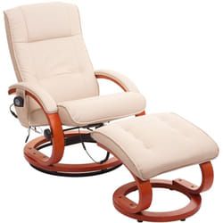 Fauteuil tv pivotant avec repose-pieds fonction massage en pvc blanc-crème 040006870