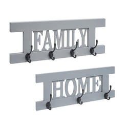 Portemanteau mural - Family Home - Vintage - Bois Paulownia - 3 et 4 crochets - Gris Bleu