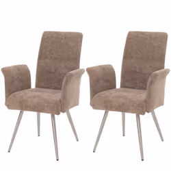 Chaises de salle à manger - Lot de 2 - MARQUE - Tissu chenille marron - Accoudoirs - Acier inoxydable brossé