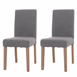 Chaises de salle à manger - Lot de 2 - Tissu bouclé gris - Dossier haut - Pieds en bois massif - Confort optimal