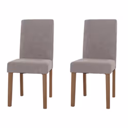 Chaises de salle à manger - Lot de 2 - Tissu chenille gris clair - Dossier haut - Pieds en bois massif