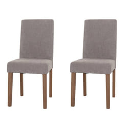 Chaises de salle à manger - Lot de 2 - Tissu chenille gris clair - Dossier haut - Pieds en bois massif