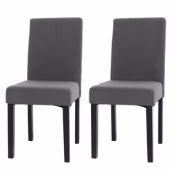 Lot de 2 chaises de salle a manger dossier haut en tissu velours côtele gris fonce pieds en bois fonces 04_0007328