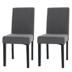 Lot de 2 chaises de salle a manger dossier haut en tissu velours côtele gris fonce pieds en bois fonces 04_0007328