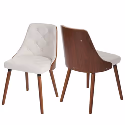 Chaises de salle à manger - Lot de 2 - Vintage - Bois de hêtre - Simili cuir blanc - Dossier décoratif