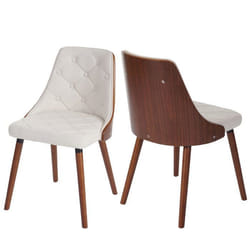 Chaises de salle à manger - Lot de 2 - Vintage - Bois de hêtre - Simili cuir blanc - Dossier décoratif