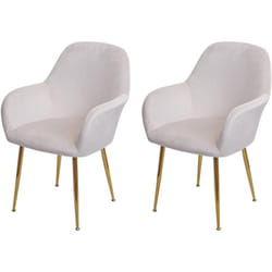 Lot de 2 chaises de salle à manger dossier arrondi design rétro en velours blanc crème pieds dorés 040007351