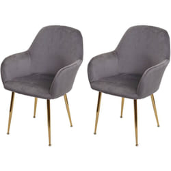 Lot de 2 chaises de salle à manger design rétro assise en velours gris pieds métal dorés 040007352