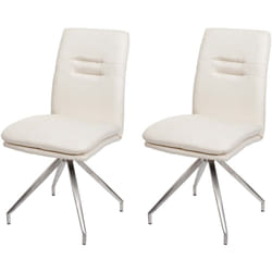 Lot de 2 chaises de salle à manger en tissu crème beige et cadre de trépied acier inoxydable brossé 040007356