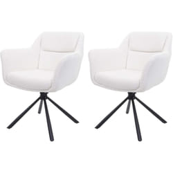 Lot de 2 chaises de salle à manger avec accoudoirs siège pivotant en tissu bouclé blanc 040007364