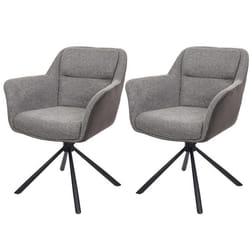 Chaises de salle à manger - Lot de 2 - Pivotantes - Tissu gris - Accoudoirs - Design moderne