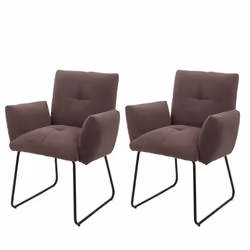 Chaises de salle à manger - Chic - Lot de 2 - Rembourrées - Accoudoirs - Tissu bouclé marron
