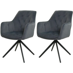 Lot de 2 chaises de salle à manger fauteuils pivotants 180° avec accoudoirs rembourrage épais design moderne tissu anthracite et métal 040007373
