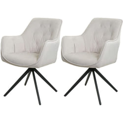 Lot de 2 chaises de salle à manger pivotant avec accoudoir siège rotatif cadre métal et tissu crème-beige 040007374