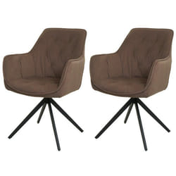 Chaises de salle à manger - Lot de 2 - Rembourrées - Accoudoirs - Pivotantes - Marron