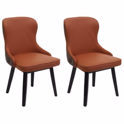 Chaises de salle à manger - Non spécifié - Lot de 2 - Rembourrées en tissu - Bois dhévéa massif - Marron
