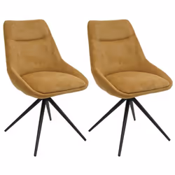 Lot de 2 chaises de salle a manger pivotante position automatique en metal et tissu jaune moutarde trepied en acier 04_000738 ...