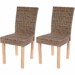 Contenu de la livraison : 2x chaise de salle à manger (sans décoration) Coins et bords arrondis Fabriqué en osier rotin Kubu, ...