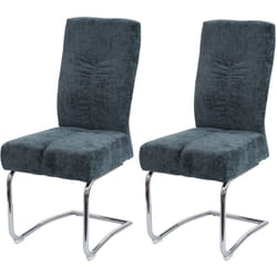 Lot de 2 chaises de salle à manger en métal et tissu chenille bleu-vert cadre arrondi coutures décoratives 040007394