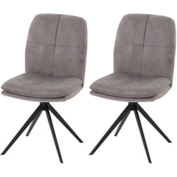 Lot de 2 chaises de salle à manger pivote à 180° coutures décoratives tissu gris et métal noir 040007406