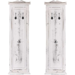 Décoshop26 - 2x porte-manteaux muraux panneau avec 3 crochets 109x28x4 cm en bois blanc vieilli 040007417