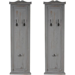 Décoshop26 - 2x porte-manteaux muraux panneau avec 3 crochets 109x28x4 cm en bois gris vieilli 040007418