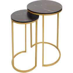 Lot de 2 tables d'appoint HWC-K46, table basse, table de chevet, table de salon, aspect marbre MDF ~ noir-or La table impress ...