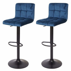 Tabourets de bar - Non spécifié - Lot de 2 - Velours bleu pétrole - Réglable en hauteur - Pivote 360°