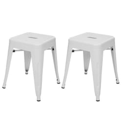Tabouret - Design Industriel - Métal Blanc - Empilable - Lot de 2 - 120 kg max