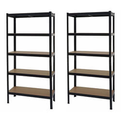 Lot de 2 étagères pour charge lourde rangement cave 5 étagères acier noir et mdf 180x90x40 cm 040007485