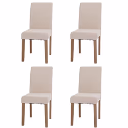 Chaises de salle à manger - Lot de 4 - MARQUE - Tissu chenille crème - Dossier haut - Pieds en bois massif
