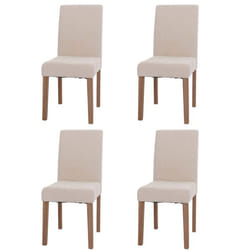 Chaises de salle à manger - Lot de 4 - MARQUE - Tissu chenille crème - Dossier haut - Pieds en bois massif