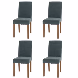 Lot de 4 chaises - MARQUE - Dossier haut - Tissu bouclé vert - Pieds en bois massif - Confort optimal