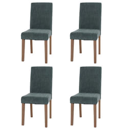 Lot de 4 chaises - MARQUE - Dossier haut - Tissu bouclé vert - Pieds en bois massif - Confort optimal