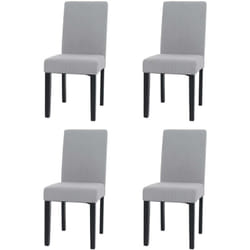 Lot de 4 chaises de salle à manger dossier haut en tissu velours côtelé gris clair pieds foncés 040007521