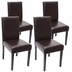 Lot de 4 chaises de salle à manger - Design moderne - Cuir marron - Pieds en bois massif - Antidérapantes