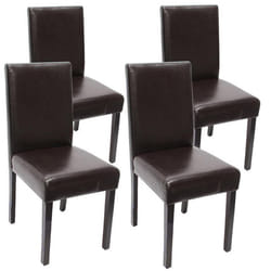 Lot de 4 chaises de salle à manger - Design moderne - Cuir marron - Pieds en bois massif - Antidérapantes