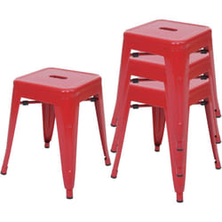 Lot de 4 tabourets bas en métal rouge design industriel empilable 040007582