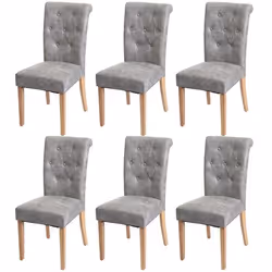 Chaises de salle à manger - Lot de 6 - Gris clair - Rivets métalliques - Style Chesterfield - Confortables