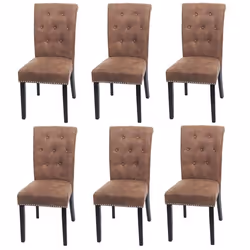 Chaises de salle à manger - Chesterfield - Lot de 6 - Tissu marron foncé - Rivets métalliques - Confortables