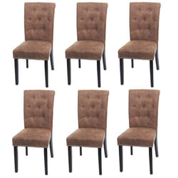 Chaises de salle à manger - Chesterfield - Lot de 6 - Tissu marron foncé - Rivets métalliques - Confortables