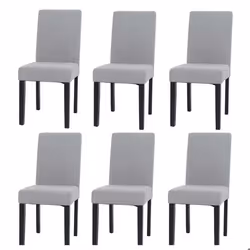 Lot de 6 chaises de salle a manger dossier haut en tissu velours côtele gris clair et bois pieds fonces 04_0007641